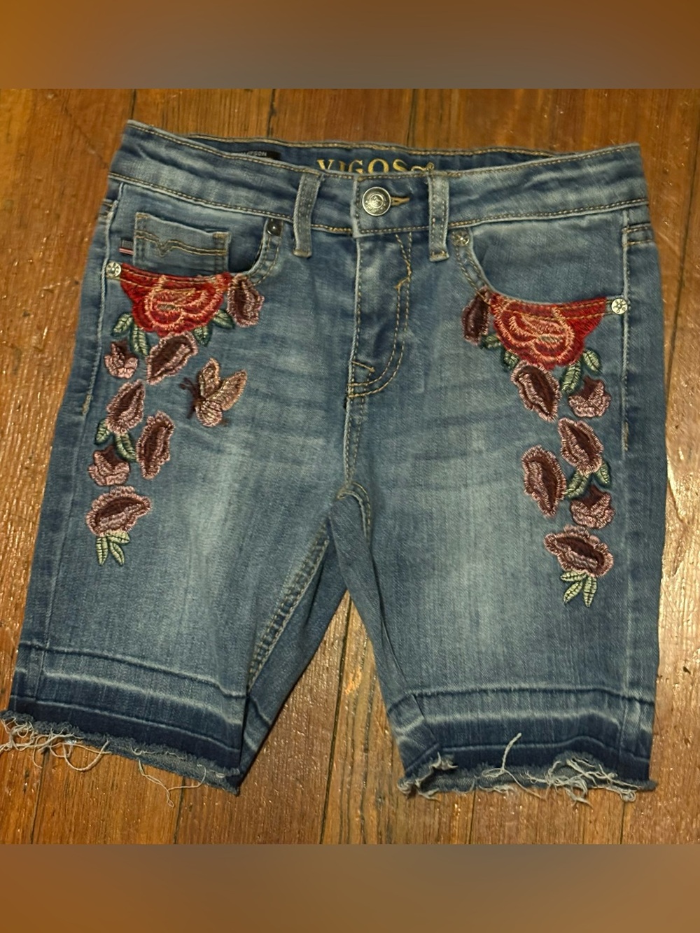vgoss the bermuda floral embroidered jean shorts SZ. 10 Girls EUC